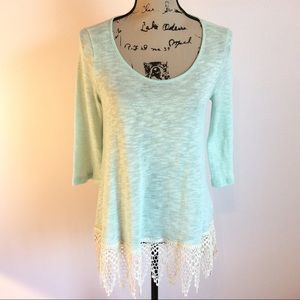 New Miss Duet  Mint Sweater Top with Lace Trim